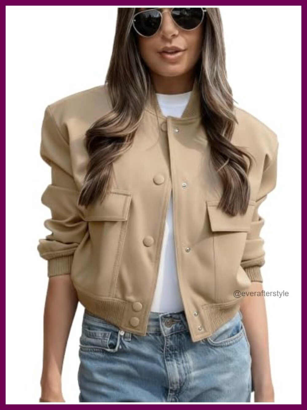 Women's Cropped Bomber Jacket Button Down Varsity Casual Jacket